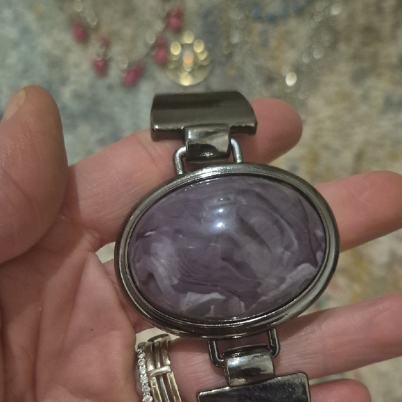 Silver Bracelet with Purple Stone and Gold-Tone Cuff - Picture 3 of 3